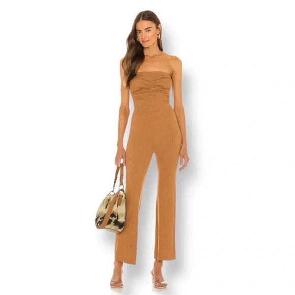 House of Harlow 1960 x Sofia Richie Efron Knit Jumpsuit in Camel Tan Size Medium - Picture 1 of 10